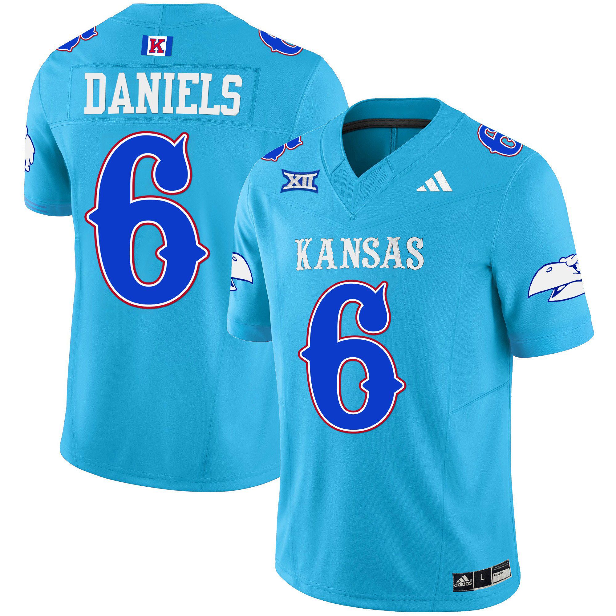 Men Kansas Jayhawks #6 Daniels Light Blue 2024 Blackhawk Vapor Limited NCAA Jersey->customized nfl jersey->Custom Jersey
